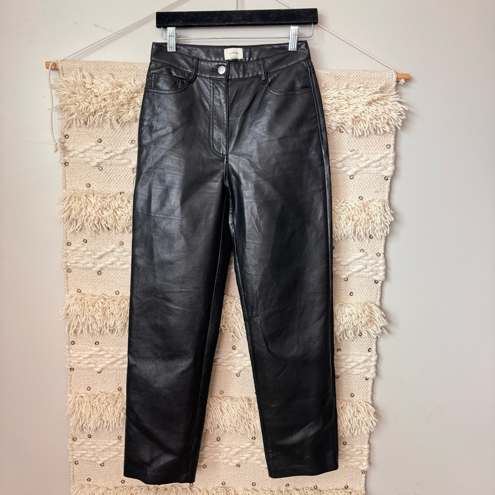 Wilfred Black Vegan Leather Straight Leg Pants Size 2 - Picture 2 of 8